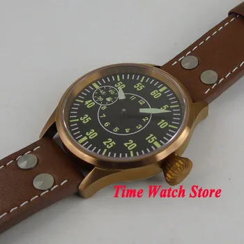Pevné Corgeut 43mm bronz pánske hodinky zafírové sklo svetelný 17 šperky 6497 Mechanické Ručné Navíjanie pohyb cor102