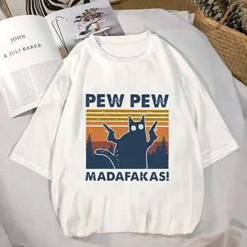 Pew Pew Madafakas Novinka Vtipné Mačku Ženy Tričko Cartoon Tričko Harajuku Žena Krátke Sleeve T-shirt Letné Oblečenie pre Humor Darček
