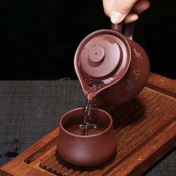 PINNY Yixing Fialová Hliny Prenosné Čaj Nastaviť Vintage Fialová Piesku Teapots Keramické Kung Fu Čaj Súbor 1 Hrniec, 1 Šálky Prírodné Rudy Ručne Vyrobené