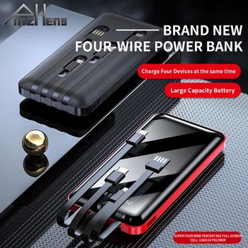 PINZHENG 20000mAh Portable Power Bank Celej Obrazovky Zabudované 4 Káble Powerbank Rýchle Nabíjanie Externej Batérie Pre iPhone Xiao