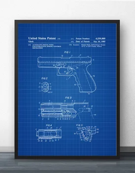 Pištole Glock Patent 1985 Plán Stenu Umenie Maľovať Steny Výzdoba Plátno, Vytlačí Plátno Umenie Plagátu Olej Obrazy Bez Rámu