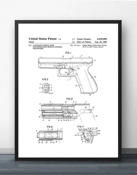 Pištole Glock Patent 1985 Plán Stenu Umenie Maľovať Steny Výzdoba Plátno, Vytlačí Plátno Umenie Plagátu Olej Obrazy Bez Rámu