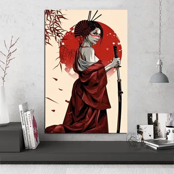 Plagát a Vytlačí Prejdite Maliarske Plátno Umenie Výtlačkov Wall Art Obrázky, Obývacia Izba, Spálňa Domáce Dekorácie Ruby Geisha Bojovník