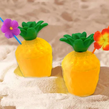 Plastové Havajské Beach Party, banány, Ananás, Kokos Drink Cup & Slamy Dekorácie Slamka pre Strany Narodeniny Dekorácie