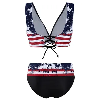 Plavky ženy Čalúnená Push-up Podprsenka Bikini Set Americká vlajka Tlač sexy Plavky s Nízkym Pásom plavky Plávanie oblek pre ženy