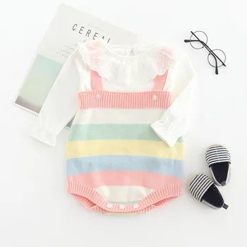 Pletené Detské Oblečenie Rainbow Novorodenca Remienky pre Dievčatá Bavlna bez Rukávov Dieťa Dieťa Jumpsuit pre Chlapcov Potápačské Kombinézy