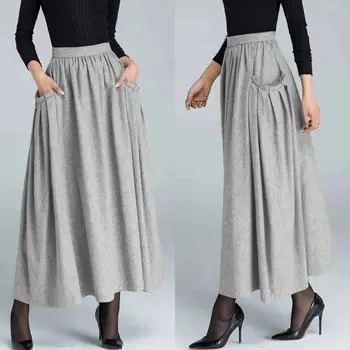 Pletené Sukne Celmia 2021 Jeseň Skladaný Sukne Ženy Móda Voľné Bežné Dlho Maxi Sukne Vysoký Pás Pevné Office Sukne Femme