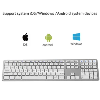 Plne Veľkosť 109 Kľúče Bezdrôtová Klávesnica Android PC Bluetooth 3.0 Bezdrôtovej Klávesnice S Číselnými Podpora Pre Apple Android Windows