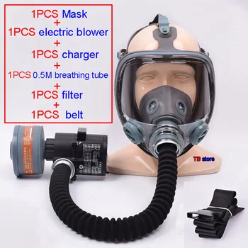 Plná maska Zápas Elektrické dúchadlo Respirátor plynové masky s Vysokým rozlíšením Anti-fog Maska 7 hodín skladovanie Dúchadlo Kombinované plynové masky