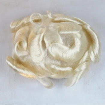 Plný Pu 6Inch Stredná Hustota Mužov Toupee #60 Platinum Blonde 8x10 Veľkosť Brazílsky Ľudské Vlasy Toupee Pre Mužov Na Sklade