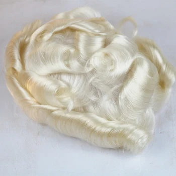 Plný Pu 6Inch Stredná Hustota Mužov Toupee #60 Platinum Blonde 8x10 Veľkosť Brazílsky Ľudské Vlasy Toupee Pre Mužov Na Sklade