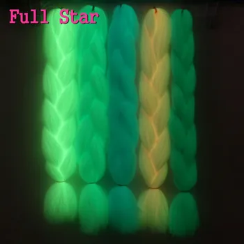 Plný Star 24 inch 100g Žiariace Syntetické Jumbo Sieťky, Žiariace Vlasy Fluorescen Zelená Svieti v Tme, Ružová Modrá Zelená Farba
