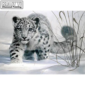 Plný Štvorcové a Okrúhle Vŕtačky Diamantové Výšivky Zvieratá DIY Diamond Maľovanie snow leopard Mozaiky Cross Stitch Výzdoba Domov LK1