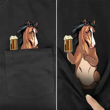 PLstar Vesmíru T Shirt Lete Vrecku Pivo Kôň vytlačené t-shirt mužov pre ženy, košele, topy zábavné bavlnenou tees