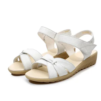 Plus veľkosť (32-43) ploché letné sandále pre ženy, matky topánky pravej kože sestra topánky ploché materskej topánky ženy sandál 88