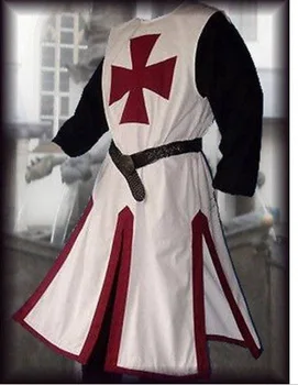 Plus Veľkosť Mužov Stredoveké Cosplay Rúcha Templar Rytier Crusader Surcoat Dlhý Rukáv Reenactment