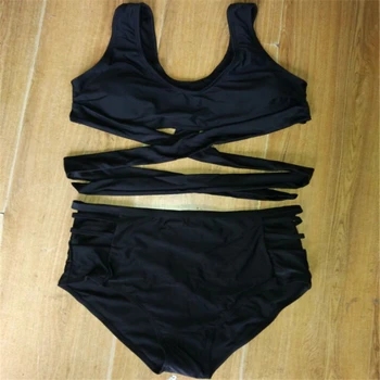 Plus Veľkosť Plavky 2021 Sexy Bikini Čierne Duté Pás Push Up Vysoký Pás Backless Split plavky pre Ženy De Fato Banho