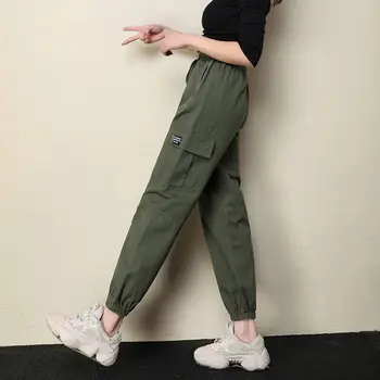 Plus veľkosť S-XXL 2020 jar leto žien hárem nohavice voľné bežné nohavice bavlna bielizeň elastické vysoký pás ženy nohavice