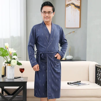 Plus Veľkosť XL-4XL Pánske Šaty, Bavlna Župan Jar Jeseň Nightgown Plavky Long-sleeve Kimono Geometrické Vzory Pijamas