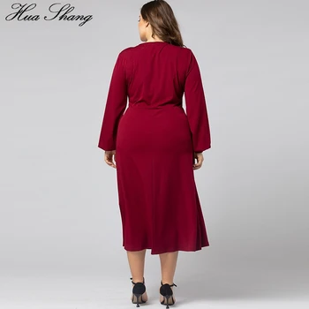 Plus Veľkosť Červené Šaty Žien Jar Jeseň Sequined V Krku Dlhý Rukáv Bežné Šaty Veľkosť Tunika Maxi Dlhé Šaty