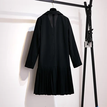Plus veľkosť Žien Jeseň black drážkou dlhé sako sako pre office lady pracovné oblečenie zloženke šaty sako oblek pre tuk krása