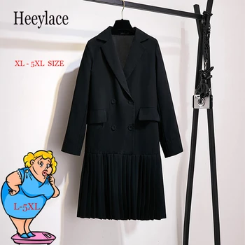 Plus veľkosť Žien Jeseň black drážkou dlhé sako sako pre office lady pracovné oblečenie zloženke šaty sako oblek pre tuk krása