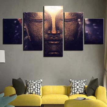 Plátno HD Vytlačí Plagáty Pre Obývacia Izba Domova Budhizmus Obrázky 5 Kusov Zlatého Budhu Obrazy Modulárny Wall Art Rámec