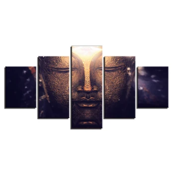 Plátno HD Vytlačí Plagáty Pre Obývacia Izba Domova Budhizmus Obrázky 5 Kusov Zlatého Budhu Obrazy Modulárny Wall Art Rámec