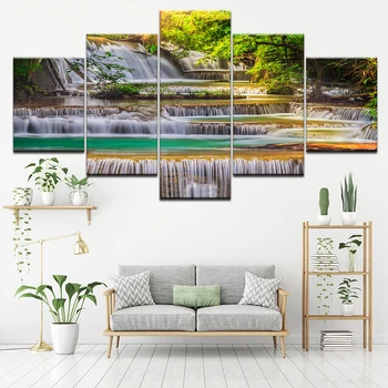 Plátno na Maľovanie krajiny krásny vodopád 5 Kusov Múr Umenia Maľby Modulárny Tapety, Plagát, Tlač obývacia izba Domova