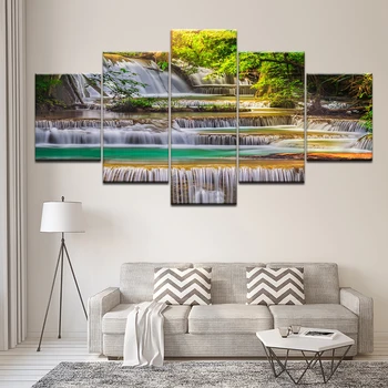 Plátno na Maľovanie krajiny krásny vodopád 5 Kusov Múr Umenia Maľby Modulárny Tapety, Plagát, Tlač obývacia izba Domova