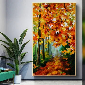 Plátno na Maľovanie Krajiny Plagáty a Tlačí Farebné olejomaľba Jeseň Leaf Pár obrazov na Stenu pre Obývacia Izba Dekor Cuadros