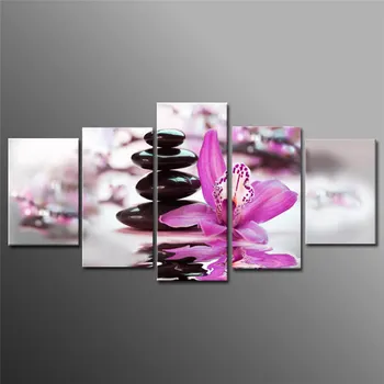 Plátno Obrázky Domova 5 Kusov Kameňa Svetlo Fialový Motýľ Orchidea, Kvet Plagát, Tlač Pozadí Maľovanie Modulárny Wall Art