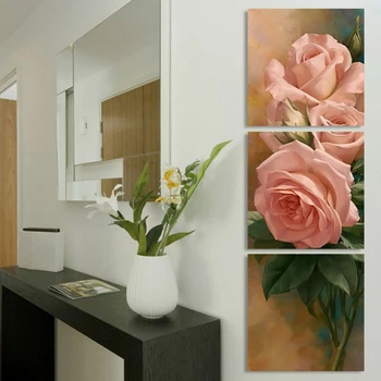 Plátno Obrázky Moderné HD Vytlačí Domova 3 Kusy Ružové Ruže Obrazy Ružové Kvety Plagát Na Steny v Obývacej Izbe Umenie Rámec