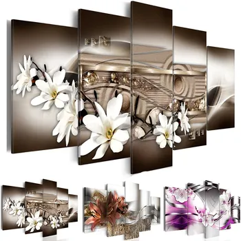 Plátno Vytlačené Obrázky Na Stenu Umenie Rám 5 Kusov Magnolia Kvety Maľovanie Obývacia Izba Pozadí Lily Plagát Modulárny Domova