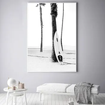 Pláž Tropické Krajiny Plagáty Vytlačí Palm Beach Surf Wall Art Plátno na Maľovanie čiernobiele Fotografie Obrázky Domova