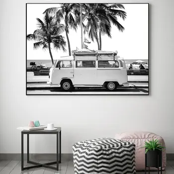 Pláž Tropické Krajiny Plagáty Vytlačí Palm Beach Surf Wall Art Plátno na Maľovanie čiernobiele Fotografie Obrázky Domova
