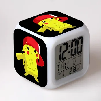 Pokemon Budík Vrecku Monštrá Pikachu 8 Zmeny Farby, LED Digitálny Budík Veľký displej multifunkčné Nočné svetlo hodinky