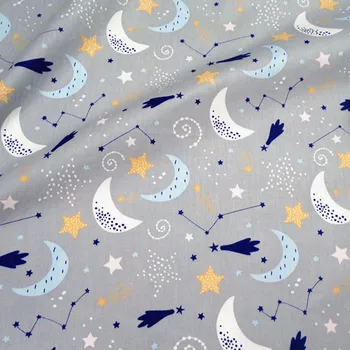 Pol Metra Kreslené Hviezdy, Mesiac Ošetrovateľskej Fľaša Tlač Bavlna Twill Tkanina Na Posteľnú Bielizeň Šaty Duscoat CR-16
