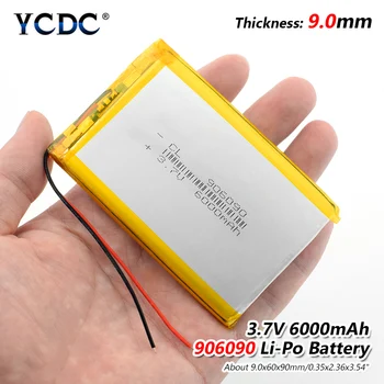 Polymérová batéria 6000 mah 3.7 V 906090 smart home MP3, reproduktory Li-ion Nabíjateľnú batériu, DVD,GPS,mp3,mp4,Power Banky,reproduktor
