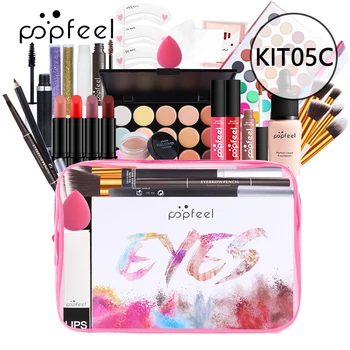 POPFEEL Všetko V Jednom make-up Kit(Eyeshadow, LiGloss,Rúž,Kefy,Obočie,Korektor)Krása Kozmetická Taška