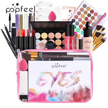 POPFEEL Všetko V Jednom make-up Kit (Eyeshadow, Červená, Púder, Rúž a Ďalšie)/ KIT005B/KIT005C