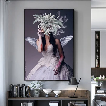 Portrét Plagáty a Vytlačí Sexy Dievča S Butterfly Kvet Perie Plátno, Maľovanie obrazov na Stenu Pre Obývacia Izba Domova