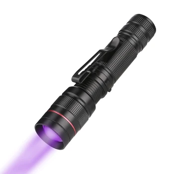 Portátil zoomovateľnom led uv lanterna 395nm roxo ultra violeta luz blacklight uv tocha lâmpada aa/14500 bateria