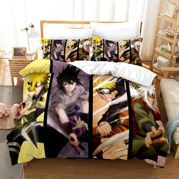 Posteľná bielizeň Nastaviť 3D Anime Naruto Vytlačené Mikrovlákna Obliečky Kryt Nastaví Cumlík Kryt obliečky na Vankúše King Size Deti Darčeky Posteľ Nastaviť posteľná bielizeň