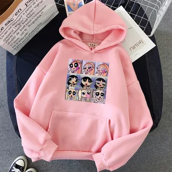 Powerpuff Dievčatá Nadrozmerné ženy Hoodies Zábavné Kawaii Mikina Oblečenie Harajuku kórejský Štýl Streetwear Ružové Oblečenie, Pulóvre