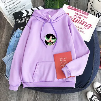Powerpuff Dievčatá Nadrozmerné ženy Hoodies Zábavné Kawaii Mikina Oblečenie Harajuku kórejský Štýl Streetwear Ružové Oblečenie, Pulóvre