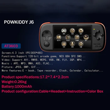 Powkiddy J6 Ručné Prenosné Herné Konzoly 4.3 inch IPS Displej HD 128-bit Simulátor Arkádová Hra, Prehrávač pre NES PSP GBA SFC