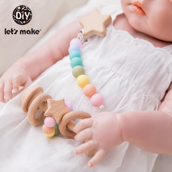 Poďme Urobiť Baby Hračky Drevené Hrkálka Buk Hračky Star Náramok Bell Cumlík Klip Montessori Hračka na Kočík Vzdelávacie Hračky