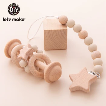 Poďme Urobiť Baby Hračky Drevené Hrkálka Buk Hračky Star Náramok Bell Cumlík Klip Montessori Hračka na Kočík Vzdelávacie Hračky
