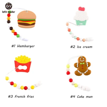 Poďme Urobiť Dieťa Cumlík Reťazca 1pc plastové Bradavky Klip Hamburger Ice Cream Cake Muž Silikónové Korálky Osobné Cumlík Klipy